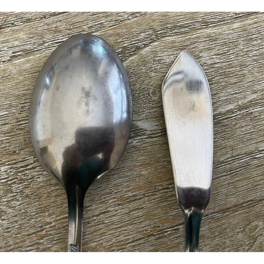 2 Lot of Rogers Stainless China Silverware 1 Table Spoon, 1 Butter Knife